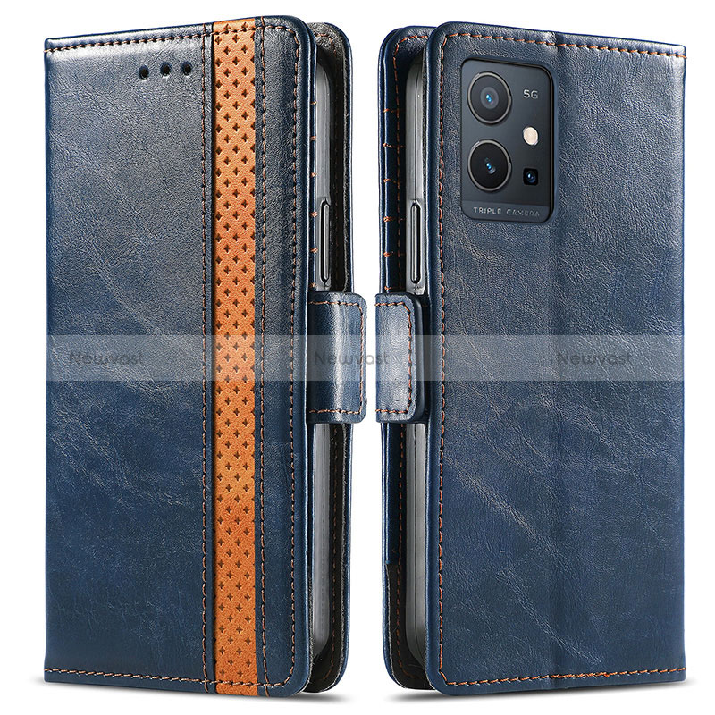 Leather Case Stands Flip Cover Holder S02D for Vivo T1 5G India Blue
