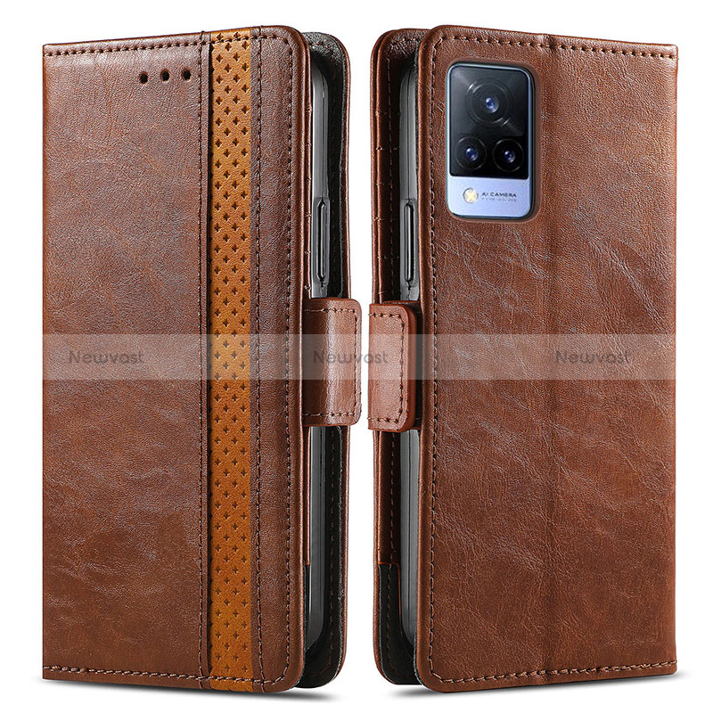 Leather Case Stands Flip Cover Holder S02D for Vivo V21 5G Brown