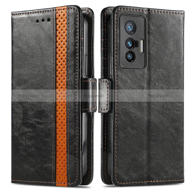 Leather Case Stands Flip Cover Holder S02D for Vivo X70 5G Black