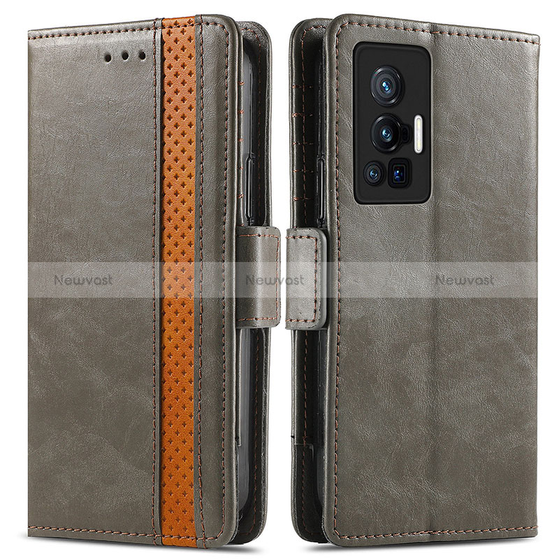 Leather Case Stands Flip Cover Holder S02D for Vivo X70 Pro 5G Gray