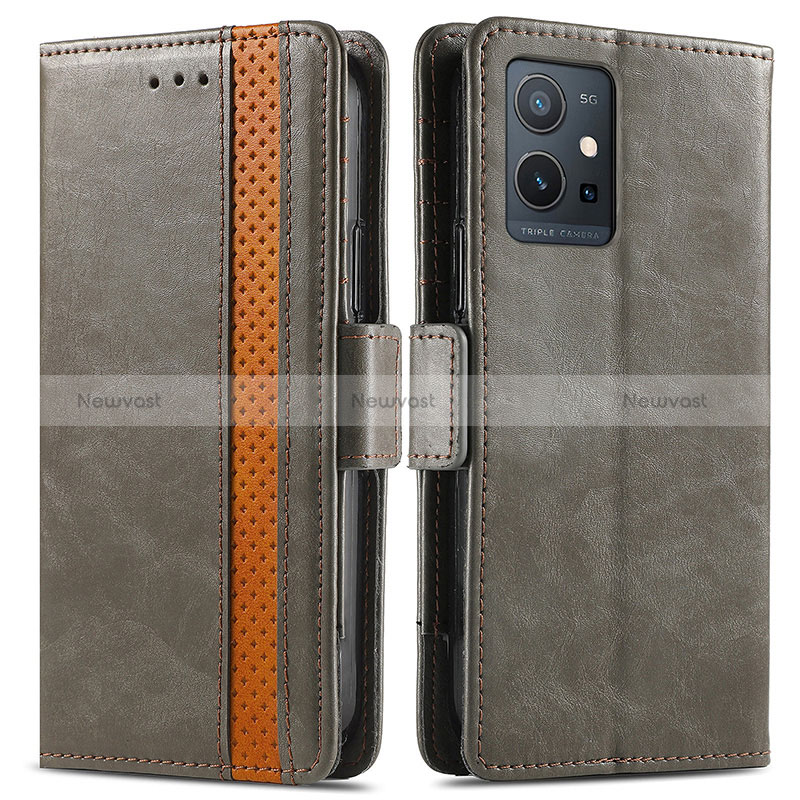 Leather Case Stands Flip Cover Holder S02D for Vivo Y33e 5G Gray