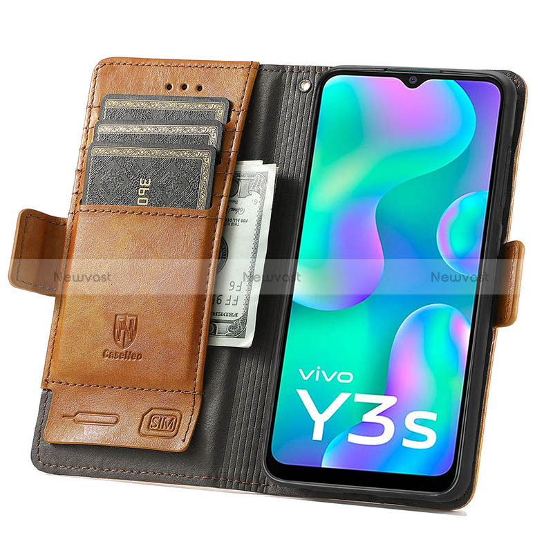 Leather Case Stands Flip Cover Holder S02D for Vivo Y3s (2021)