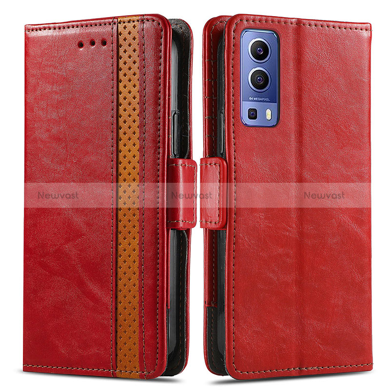 Leather Case Stands Flip Cover Holder S02D for Vivo Y52 5G Red