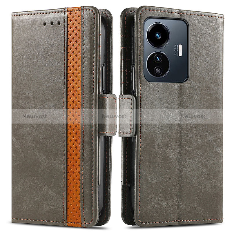 Leather Case Stands Flip Cover Holder S02D for Vivo Y77 5G Gray