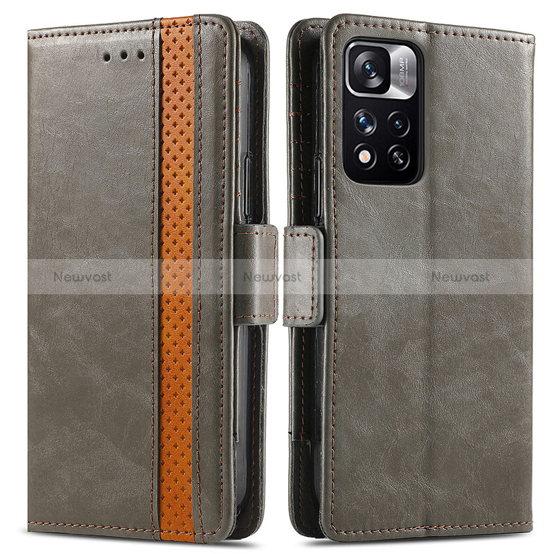 Leather Case Stands Flip Cover Holder S02D for Xiaomi Mi 11i 5G (2022) Gray