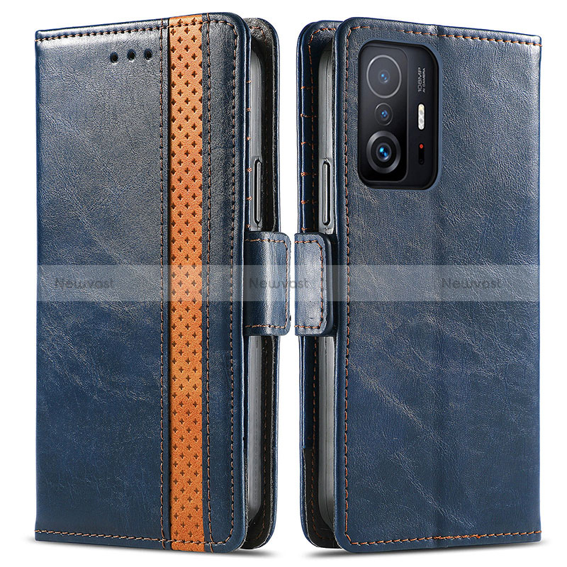 Leather Case Stands Flip Cover Holder S02D for Xiaomi Mi 11T Pro 5G Blue