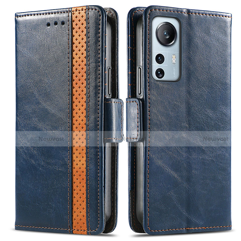 Leather Case Stands Flip Cover Holder S02D for Xiaomi Mi 12 5G Blue