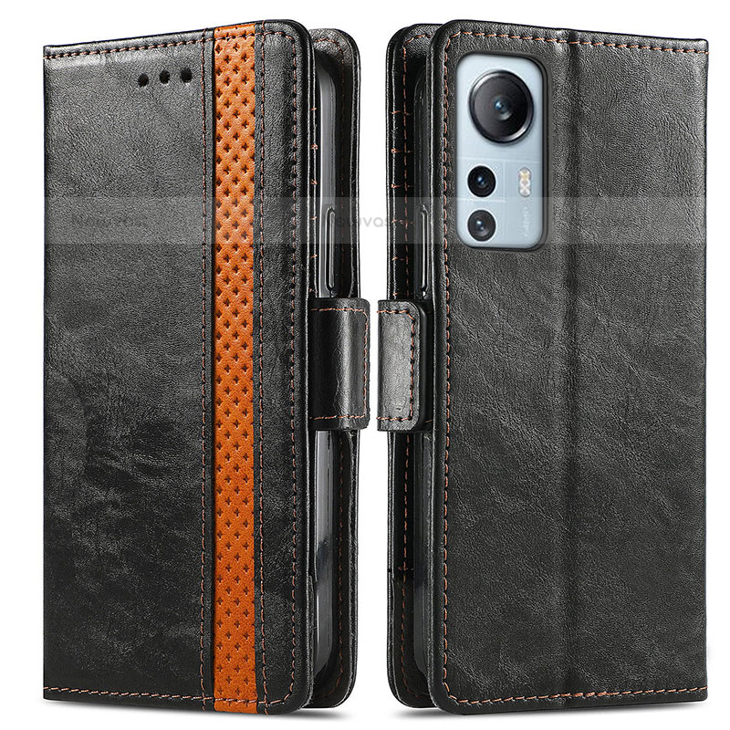Leather Case Stands Flip Cover Holder S02D for Xiaomi Mi 12 Pro 5G Black