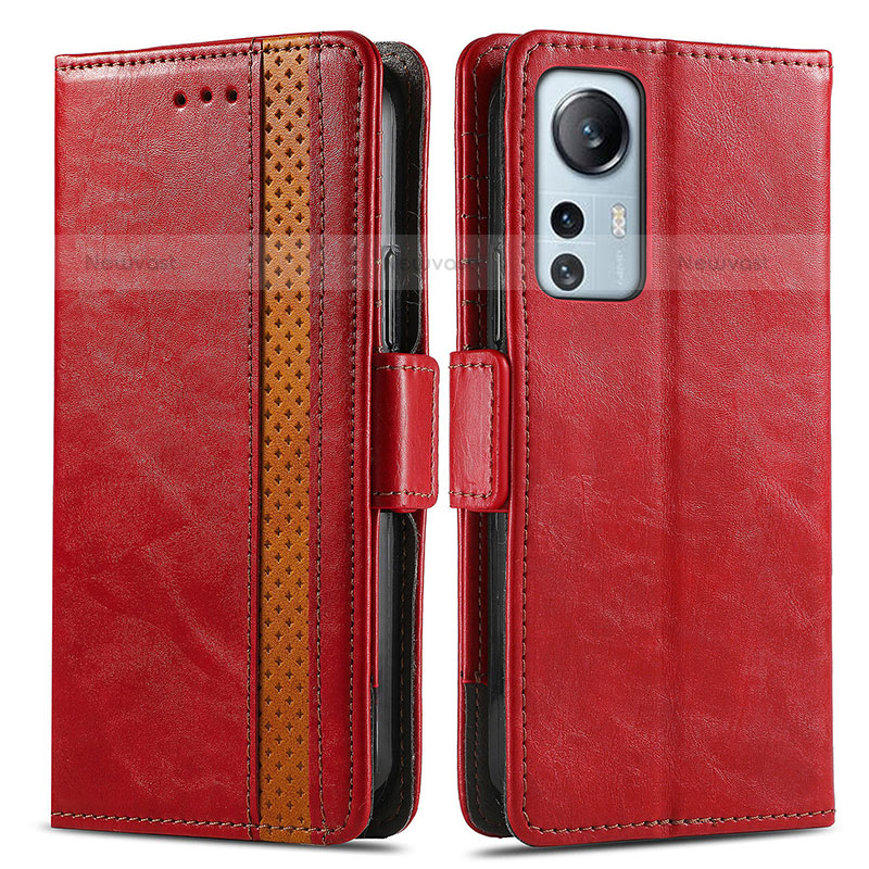 Leather Case Stands Flip Cover Holder S02D for Xiaomi Mi 12 Pro 5G Red