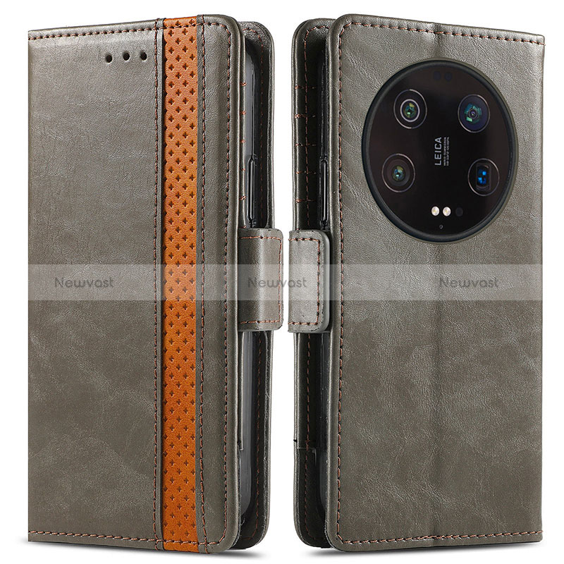 Leather Case Stands Flip Cover Holder S02D for Xiaomi Mi 13 Ultra 5G Gray