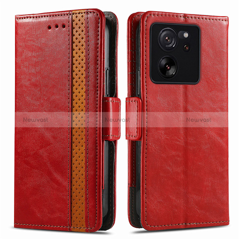 Leather Case Stands Flip Cover Holder S02D for Xiaomi Mi 13T 5G Red