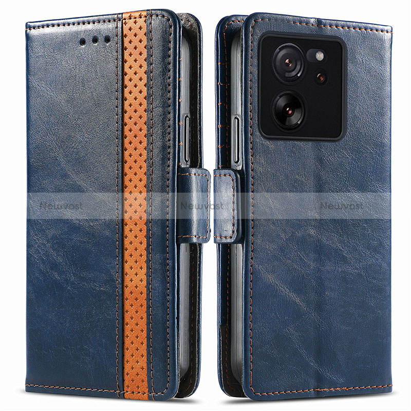 Leather Case Stands Flip Cover Holder S02D for Xiaomi Mi 13T Pro 5G Blue