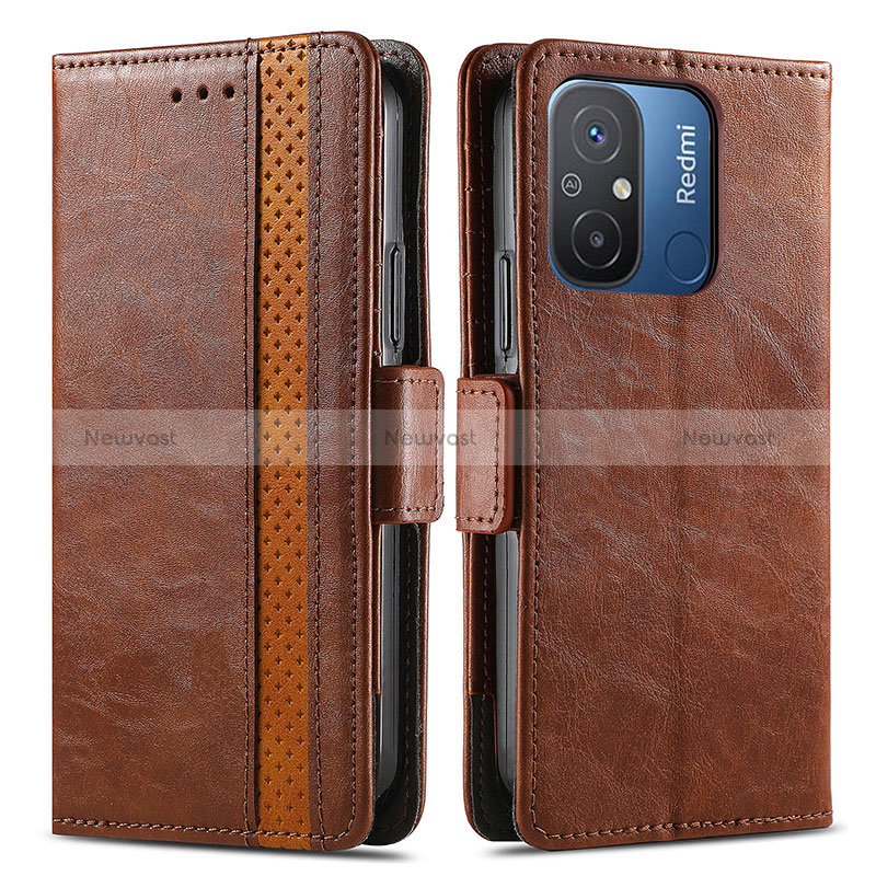 Leather Case Stands Flip Cover Holder S02D for Xiaomi Poco C55 Brown