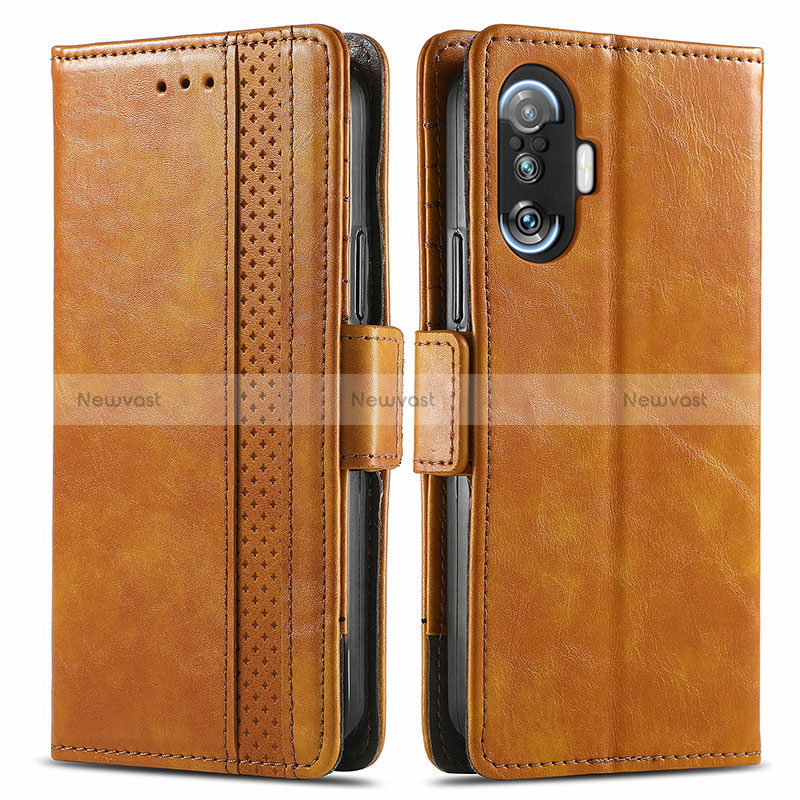 Leather Case Stands Flip Cover Holder S02D for Xiaomi Poco F3 GT 5G Light Brown