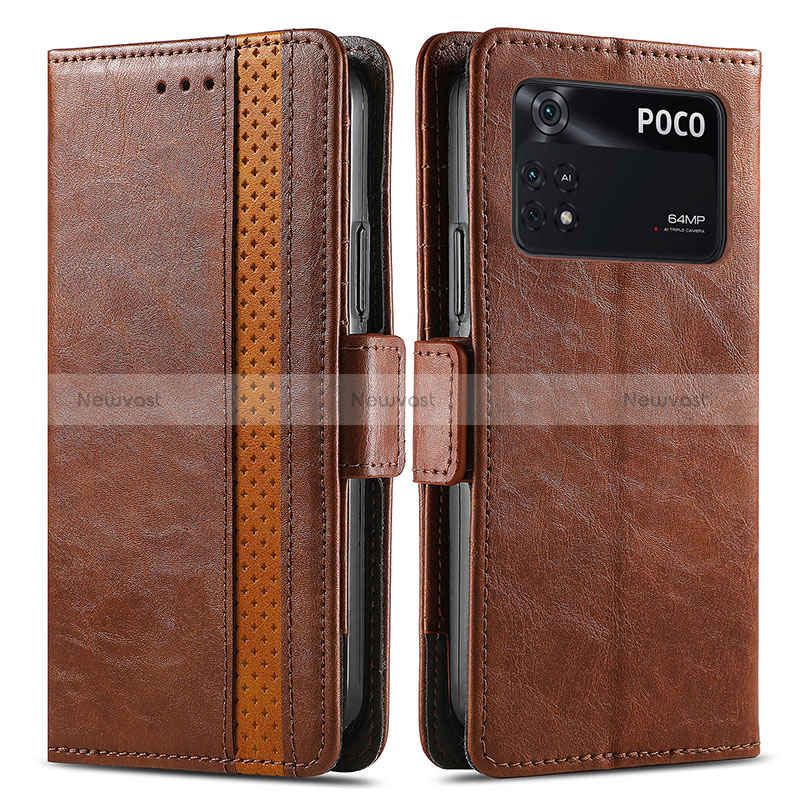 Leather Case Stands Flip Cover Holder S02D for Xiaomi Poco M4 Pro 4G