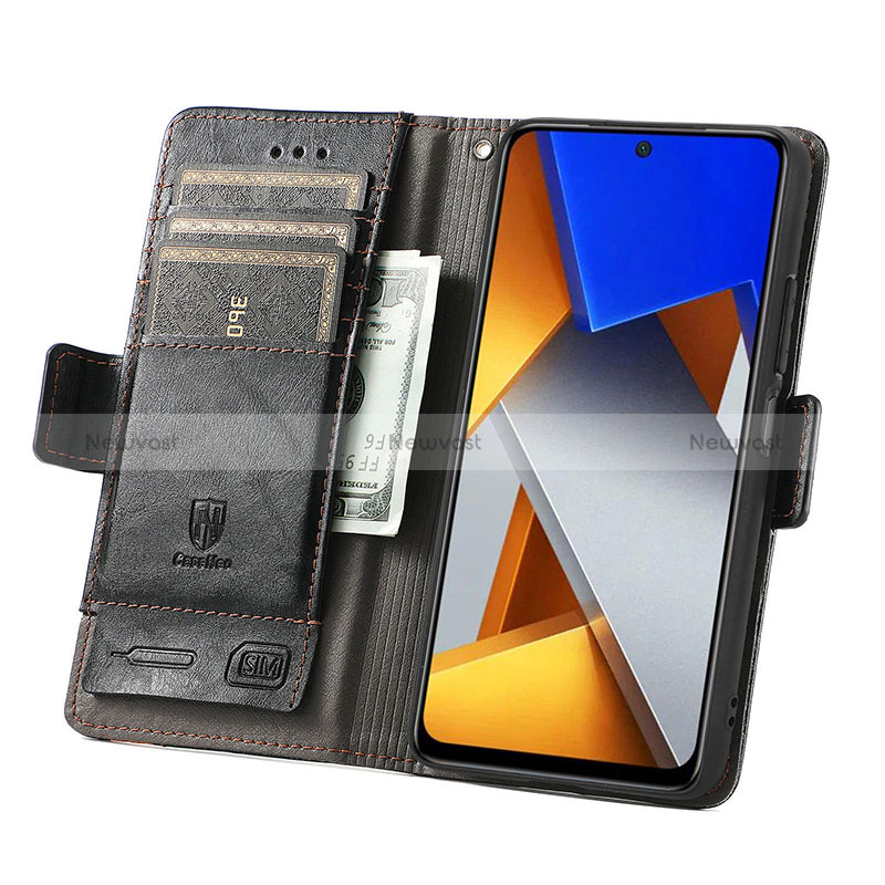 Leather Case Stands Flip Cover Holder S02D for Xiaomi Poco M4 Pro 4G