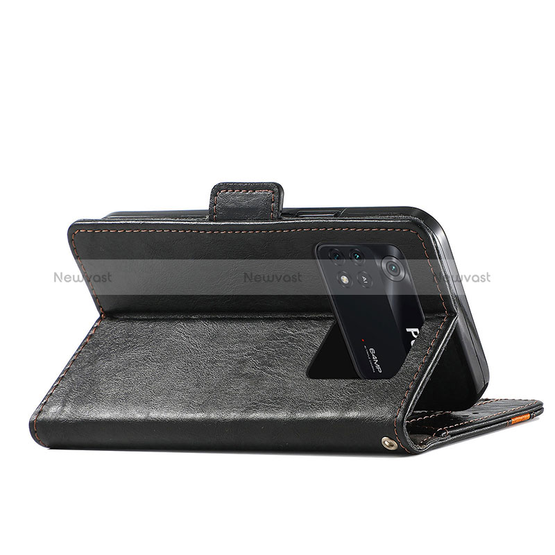 Leather Case Stands Flip Cover Holder S02D for Xiaomi Poco M4 Pro 4G