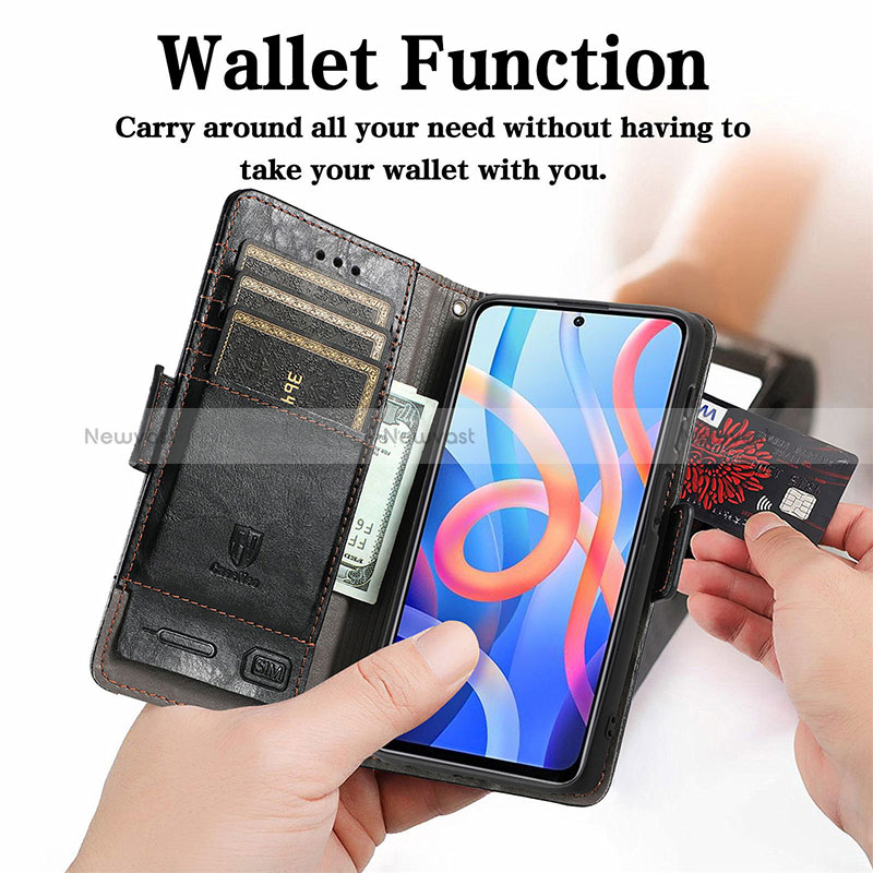 Leather Case Stands Flip Cover Holder S02D for Xiaomi Poco M4 Pro 5G