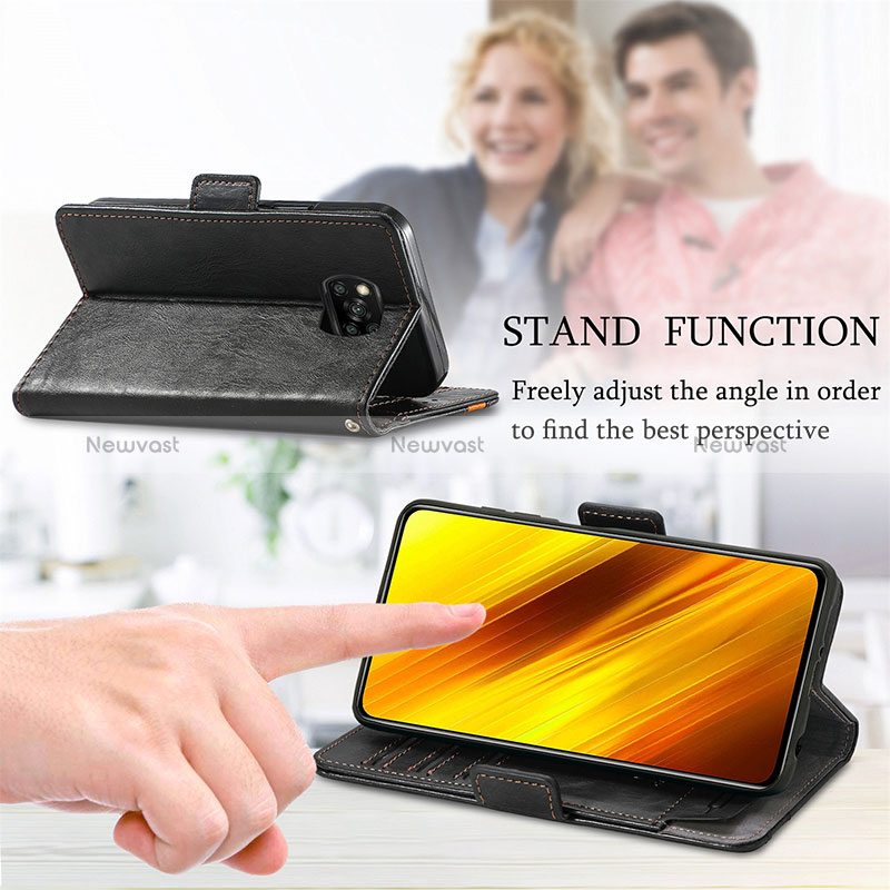 Leather Case Stands Flip Cover Holder S02D for Xiaomi Poco X3 NFC