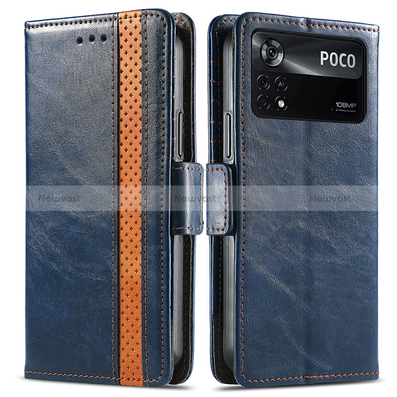 Leather Case Stands Flip Cover Holder S02D for Xiaomi Poco X4 Pro 5G Blue