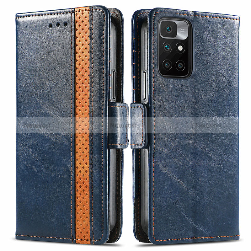 Leather Case Stands Flip Cover Holder S02D for Xiaomi Redmi 10 (2022) Blue