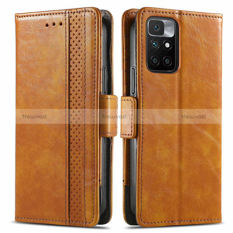 Leather Case Stands Flip Cover Holder S02D for Xiaomi Redmi 10 (2022) Light Brown