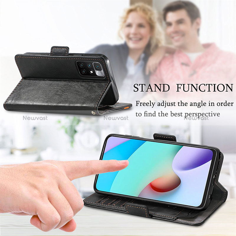 Leather Case Stands Flip Cover Holder S02D for Xiaomi Redmi 10 4G