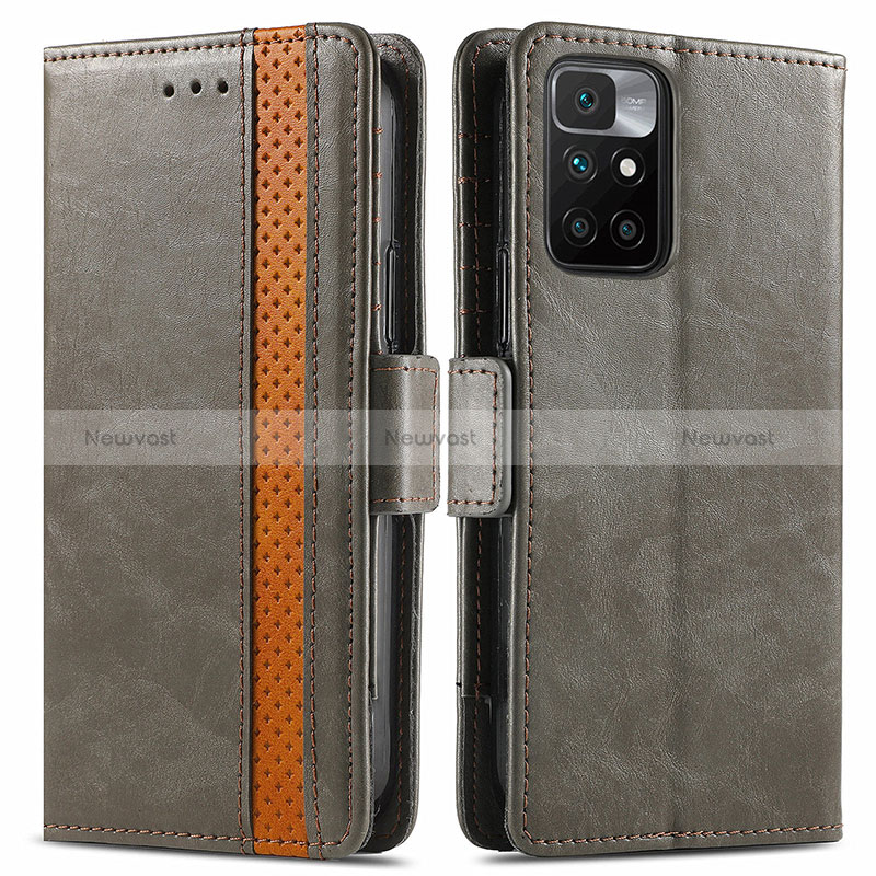 Leather Case Stands Flip Cover Holder S02D for Xiaomi Redmi 10 4G Gray