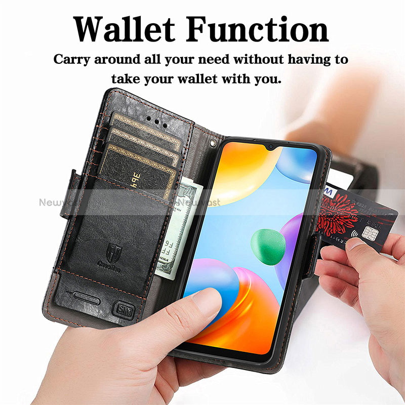 Leather Case Stands Flip Cover Holder S02D for Xiaomi Redmi 10C 4G