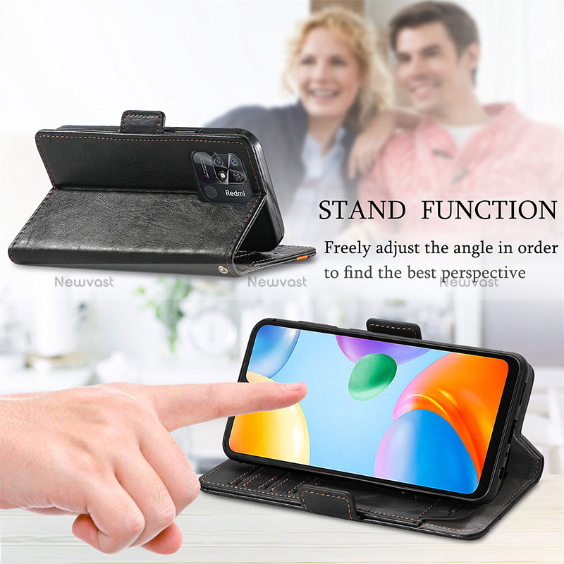 Leather Case Stands Flip Cover Holder S02D for Xiaomi Redmi 10C 4G