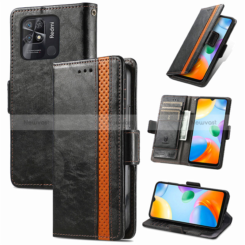 Leather Case Stands Flip Cover Holder S02D for Xiaomi Redmi 10C 4G