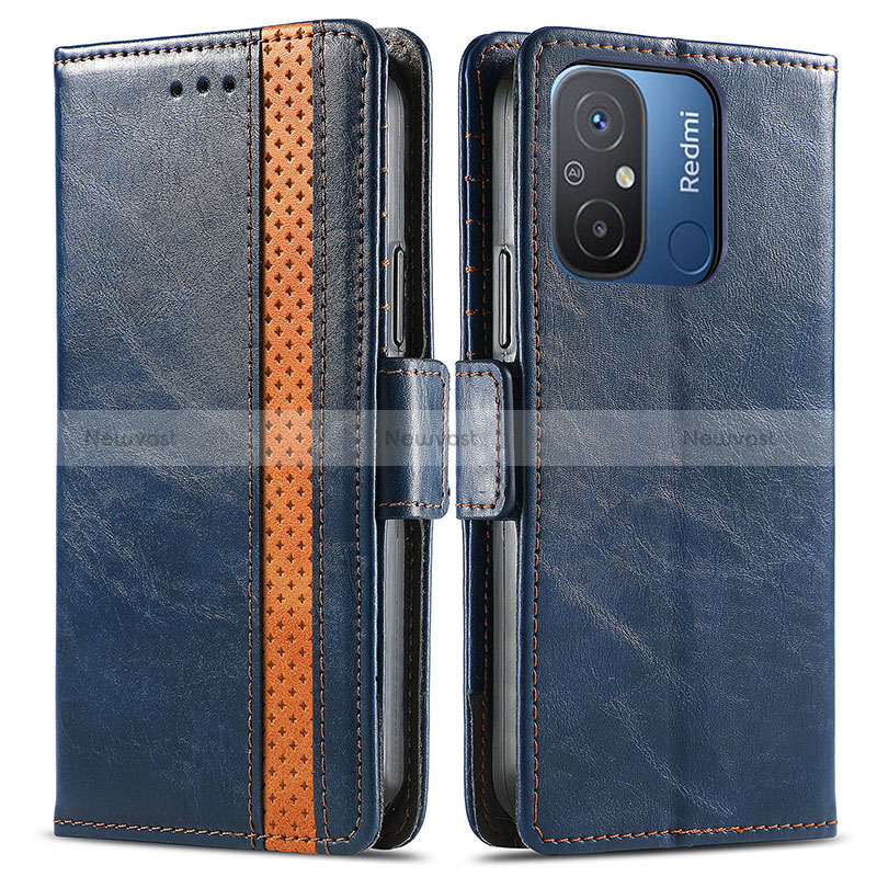 Leather Case Stands Flip Cover Holder S02D for Xiaomi Redmi 11A 4G Blue