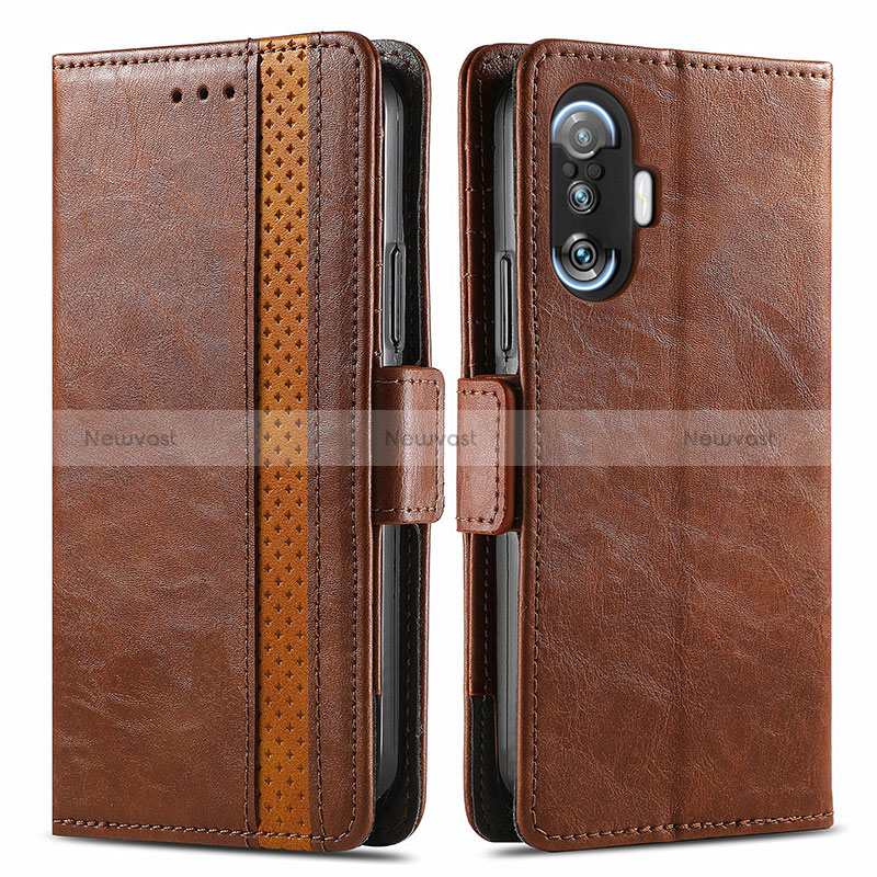 Leather Case Stands Flip Cover Holder S02D for Xiaomi Redmi K40 Gaming 5G Brown