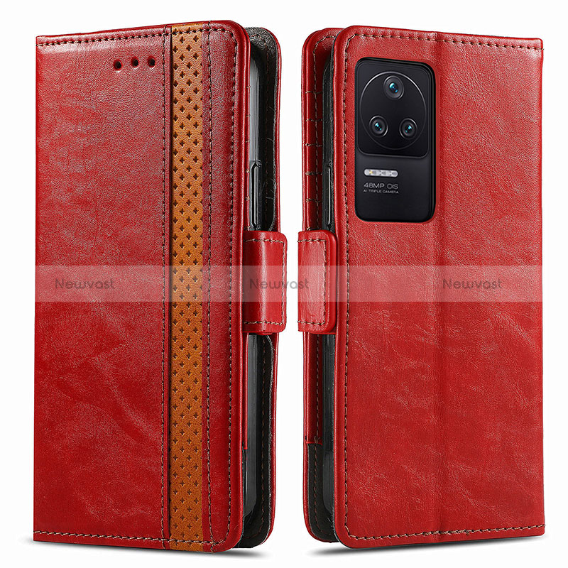 Leather Case Stands Flip Cover Holder S02D for Xiaomi Redmi K40S 5G Red