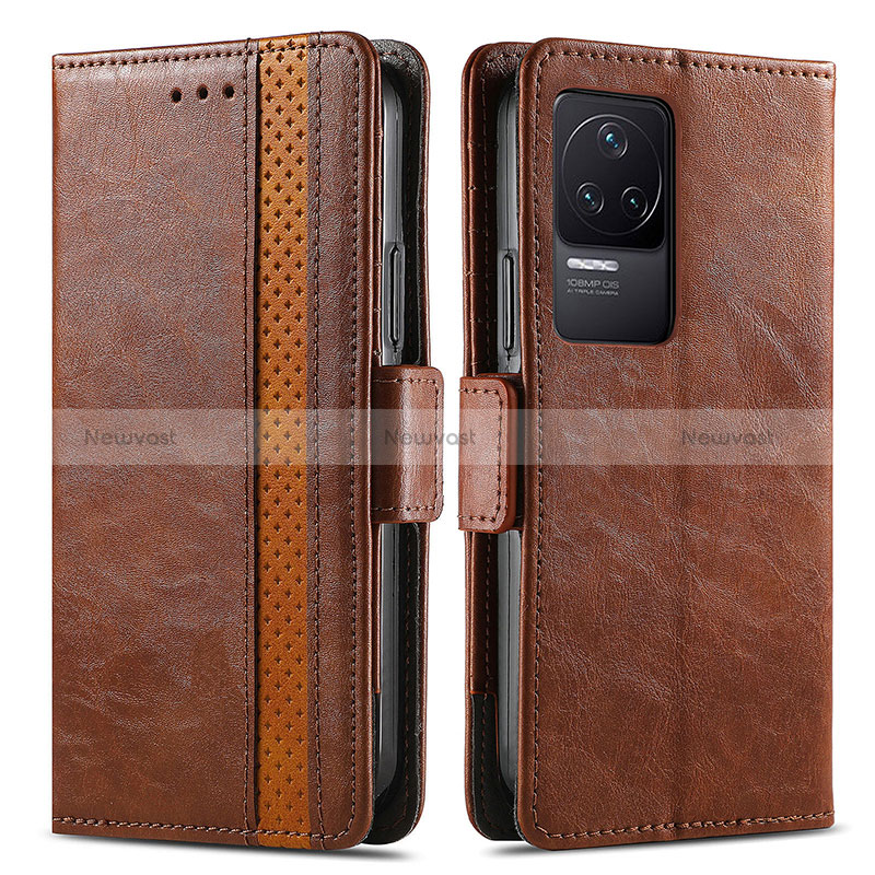 Leather Case Stands Flip Cover Holder S02D for Xiaomi Redmi K50 5G Brown