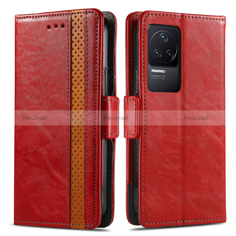 Leather Case Stands Flip Cover Holder S02D for Xiaomi Redmi K50 5G Red