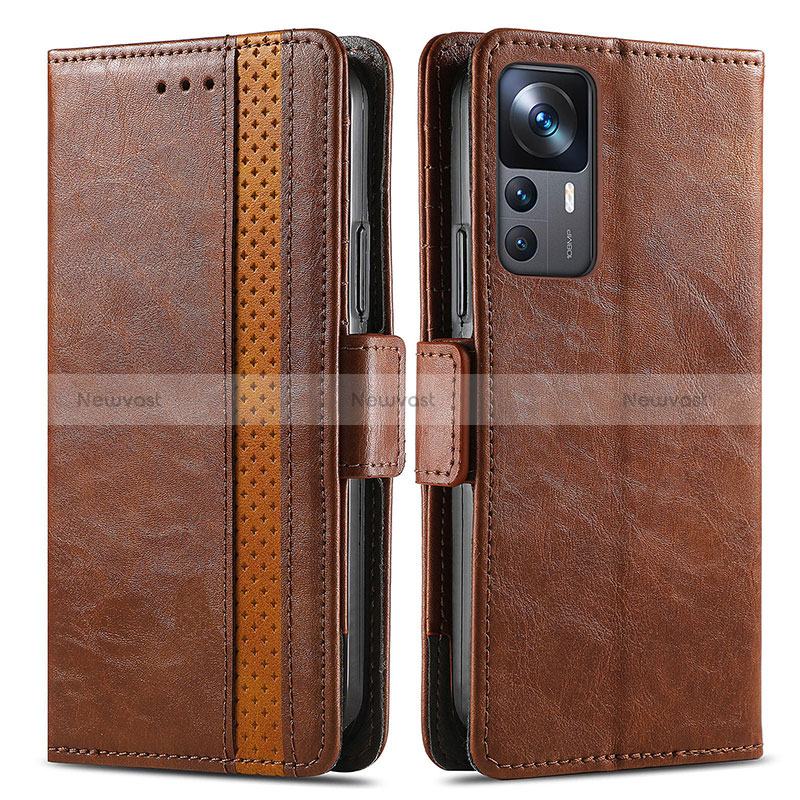 Leather Case Stands Flip Cover Holder S02D for Xiaomi Redmi K50 Ultra 5G Brown