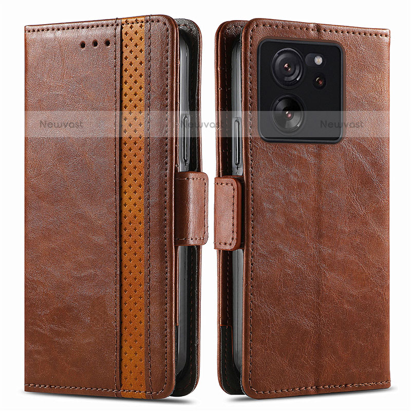 Leather Case Stands Flip Cover Holder S02D for Xiaomi Redmi K60 Ultra 5G Brown