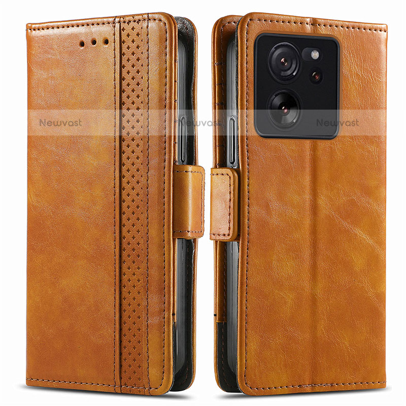 Leather Case Stands Flip Cover Holder S02D for Xiaomi Redmi K60 Ultra 5G Light Brown