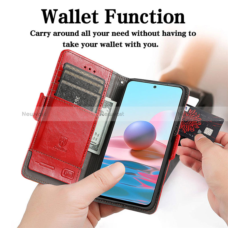 Leather Case Stands Flip Cover Holder S02D for Xiaomi Redmi Note 10 4G