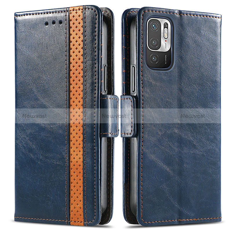 Leather Case Stands Flip Cover Holder S02D for Xiaomi Redmi Note 10 5G Blue