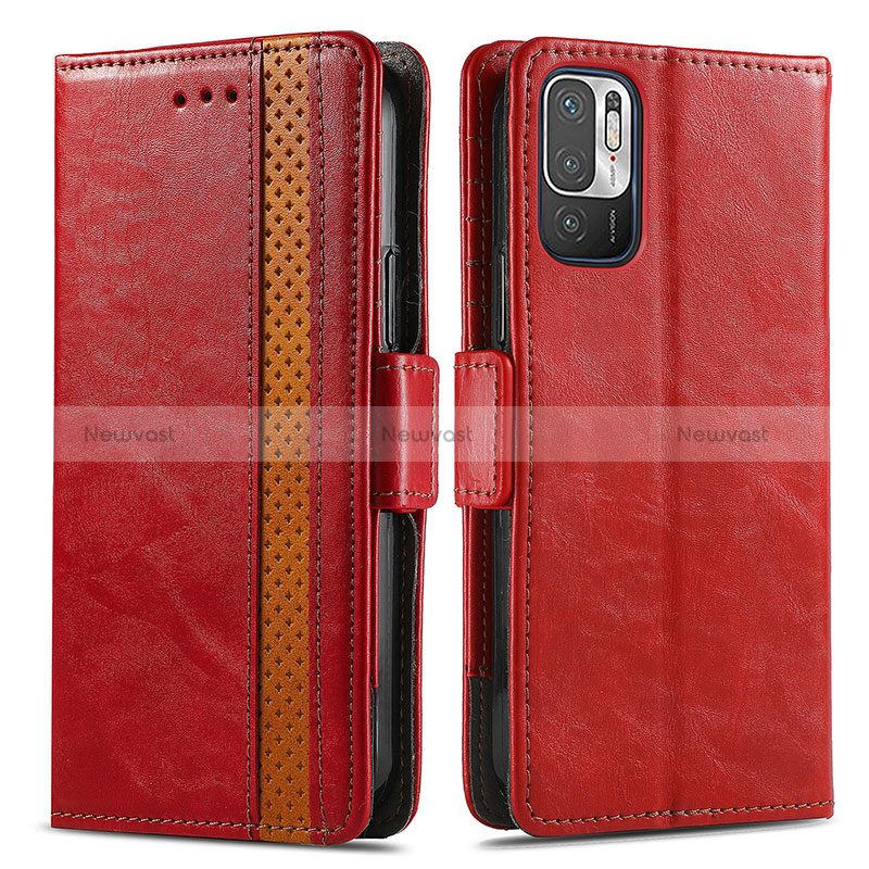 Leather Case Stands Flip Cover Holder S02D for Xiaomi Redmi Note 10 5G Red