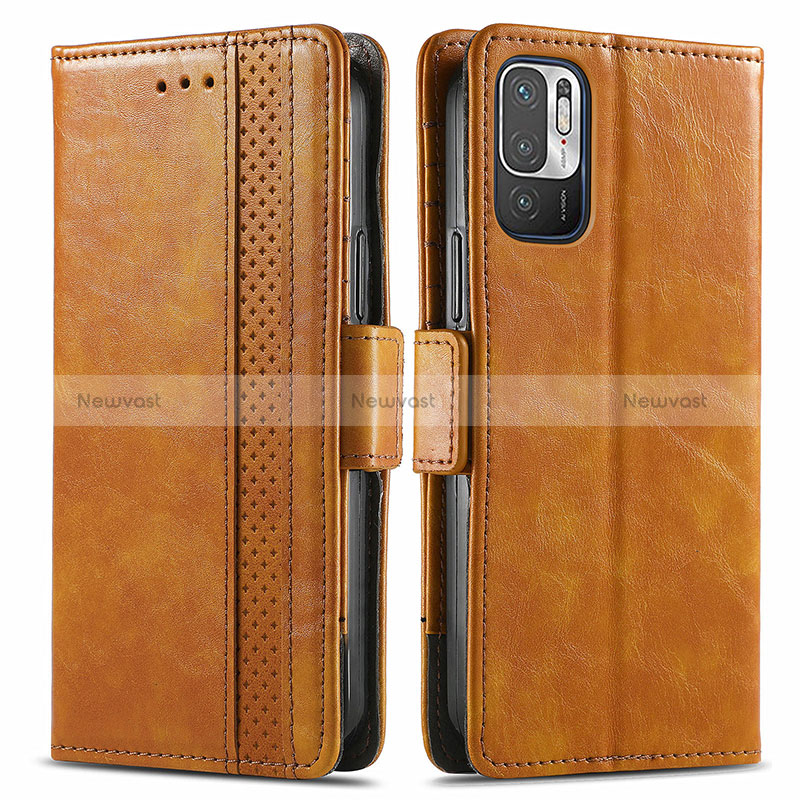 Leather Case Stands Flip Cover Holder S02D for Xiaomi Redmi Note 10 JE 5G Light Brown