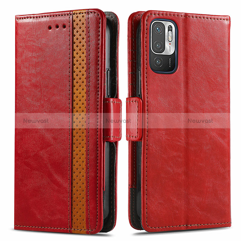 Leather Case Stands Flip Cover Holder S02D for Xiaomi Redmi Note 10 JE 5G Red