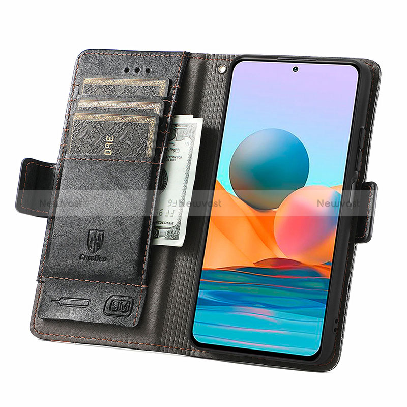 Leather Case Stands Flip Cover Holder S02D for Xiaomi Redmi Note 10 Pro 4G