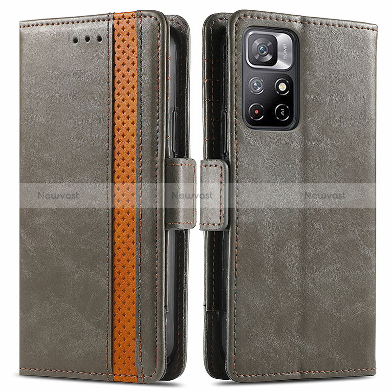 Leather Case Stands Flip Cover Holder S02D for Xiaomi Redmi Note 11 5G Gray