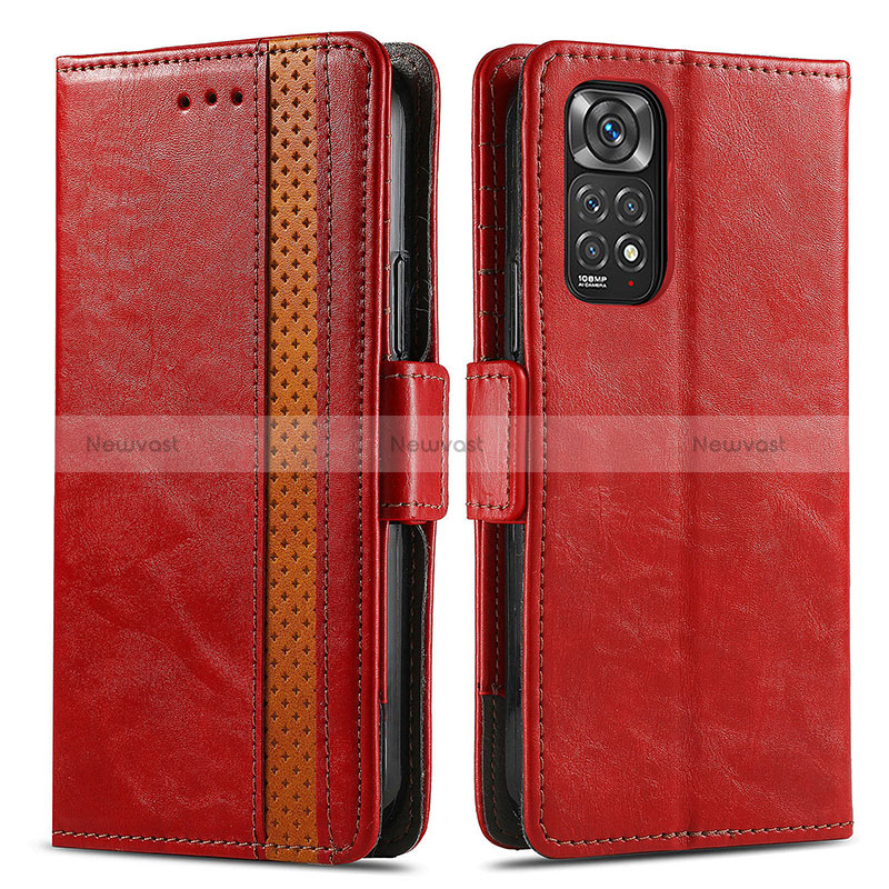 Leather Case Stands Flip Cover Holder S02D for Xiaomi Redmi Note 11 Pro 4G Red