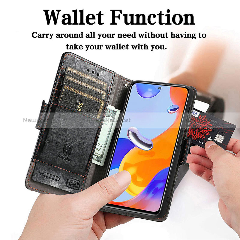 Leather Case Stands Flip Cover Holder S02D for Xiaomi Redmi Note 11 Pro 5G