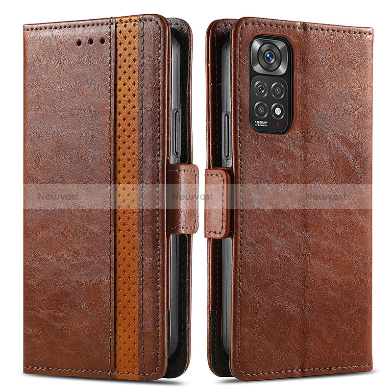 Leather Case Stands Flip Cover Holder S02D for Xiaomi Redmi Note 11 Pro 5G Brown