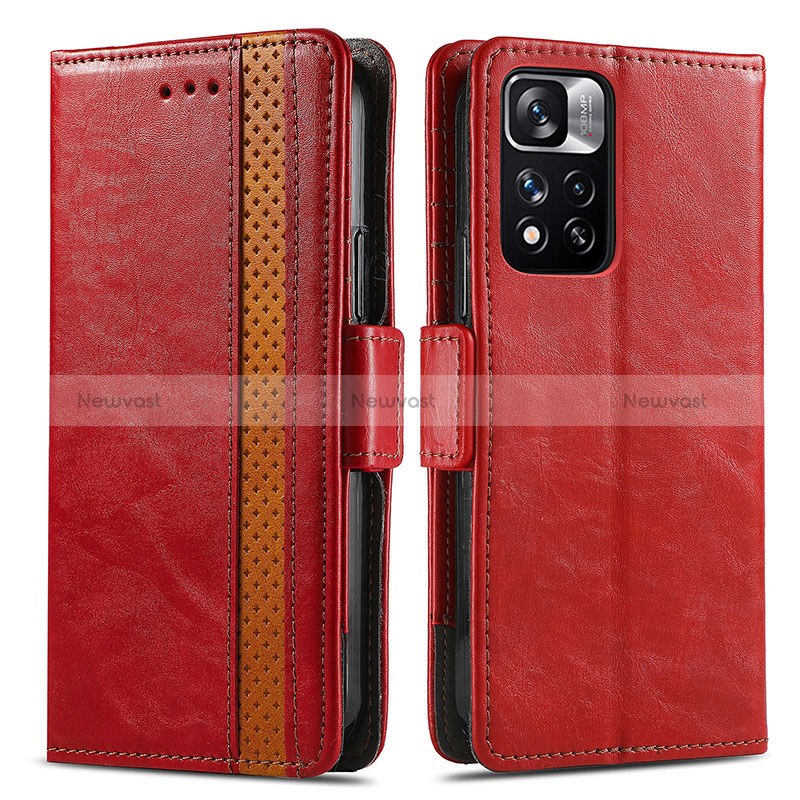 Leather Case Stands Flip Cover Holder S02D for Xiaomi Redmi Note 11 Pro+ Plus 5G Red